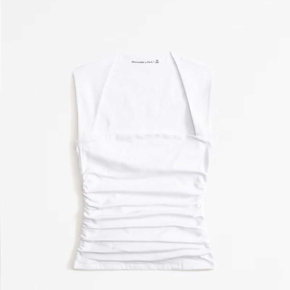 WHITE The A&F Ava Cotton-Blend Seamless Fabric Ruched
Portrait Top
